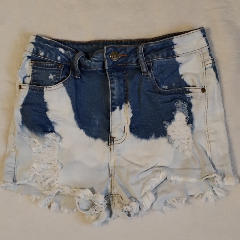 Fashion Nova Blue and White Distressed Jean Shorts